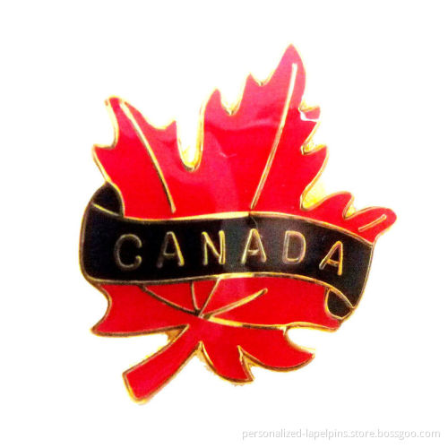 Canada Maple Leaf Gold Plated Promotional Lacquered Metal Pin Badges For Schools